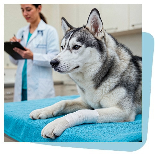 dog paw wrapping a bandage